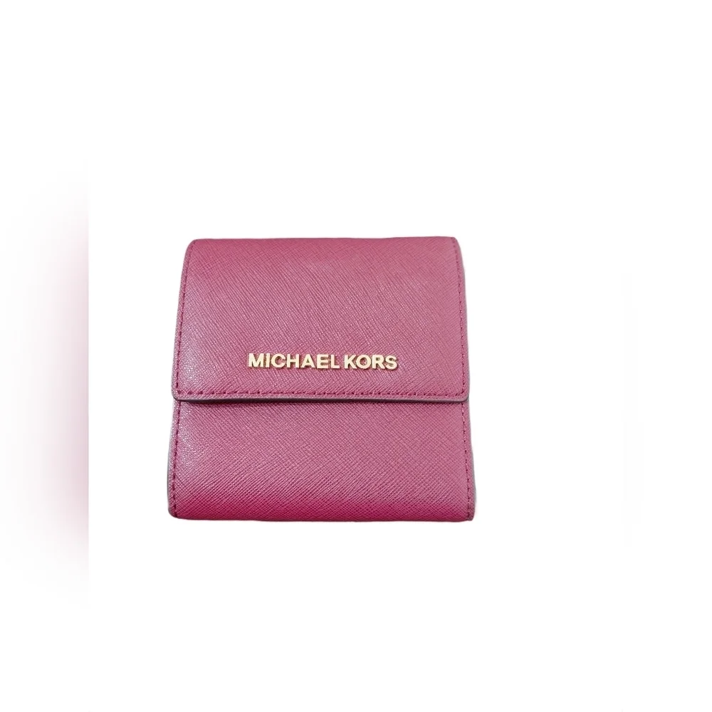 Michael Kors Wallet Small Burgundy Saffiano Leather Tri-fold